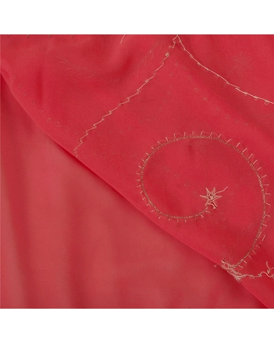 Sanskriti Vintage Peach Sarees Blend Georgette Hand Beaded Fabric Premium Sari, PS-38501-Peach-Zardozi Work-Blend Georgette-3
