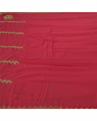 Sanskriti Vintage Pink Sarees Blend Georgette Hand Beaded Fabric Sari Zardozi, PS-38548-Pink-Zardozi Work-Blend Georgette-1