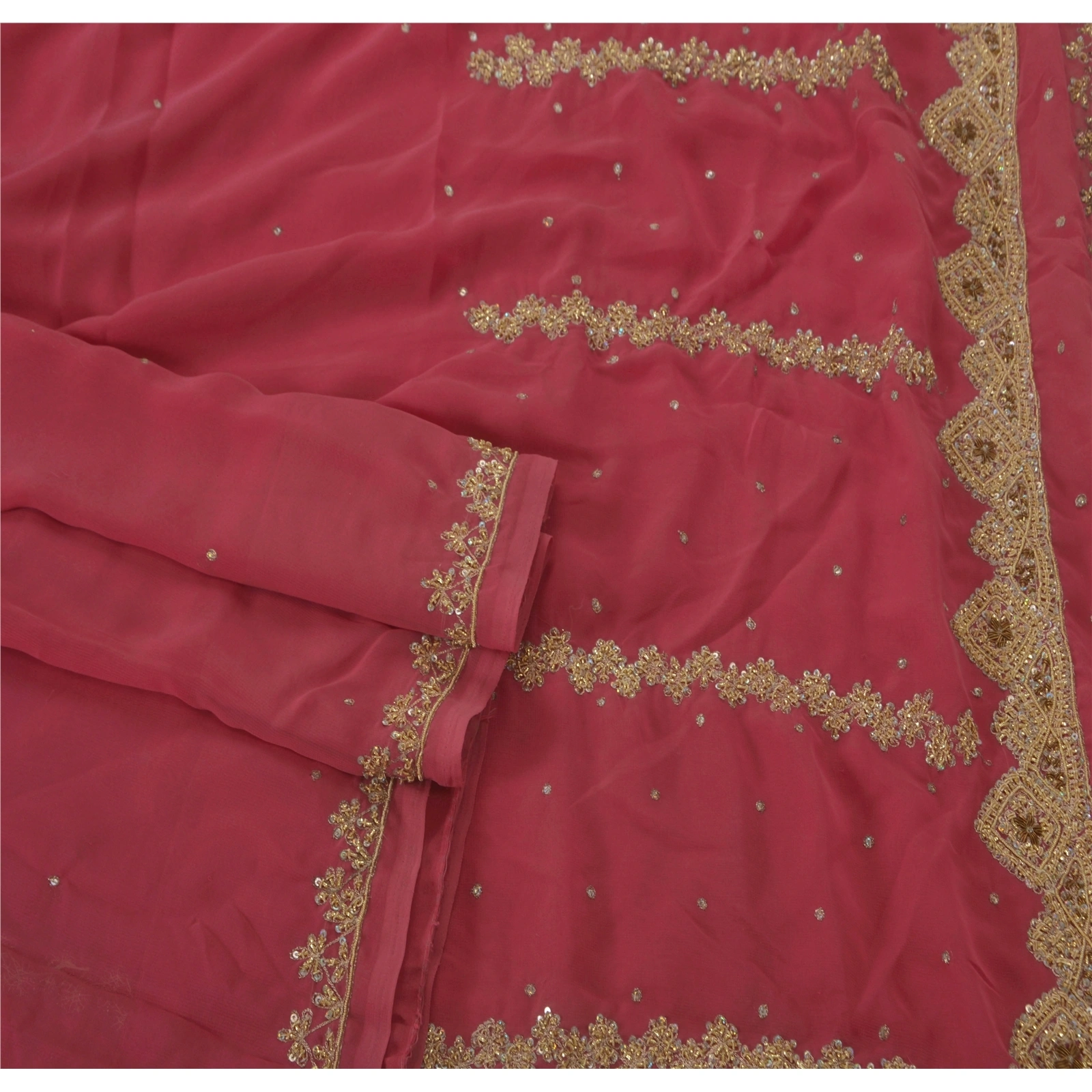 Sanskriti Vintage Pink Sarees Blend Georgette Hand Beaded Fabric Sari Zardozi, PS-38548-Pink-Zardozi Work-Blend Georgette-2