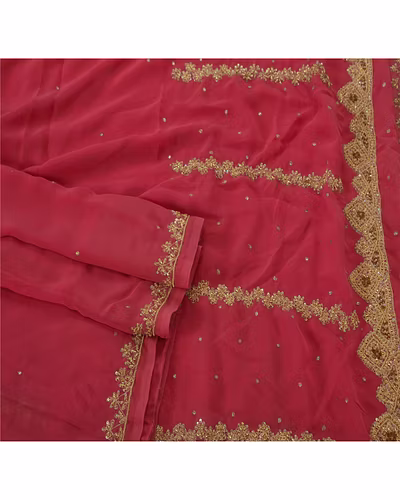 Sanskriti Vintage Pink Sarees Blend Georgette Hand Beaded Fabric Sari Zardozi, PS-38548-Pink-Zardozi Work-Blend Georgette-2