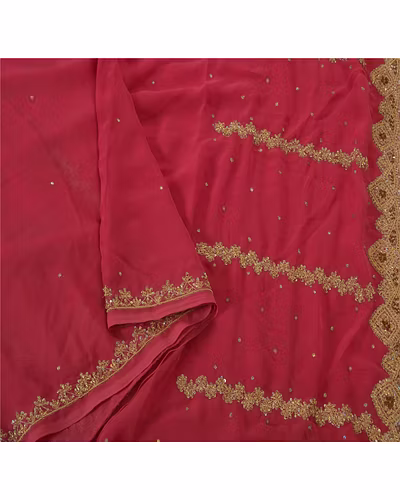 Sanskriti Vintage Pink Sarees Blend Georgette Hand Beaded Fabric Sari Zardozi, PS-38548-Pink-Zardozi Work-Blend Georgette-3