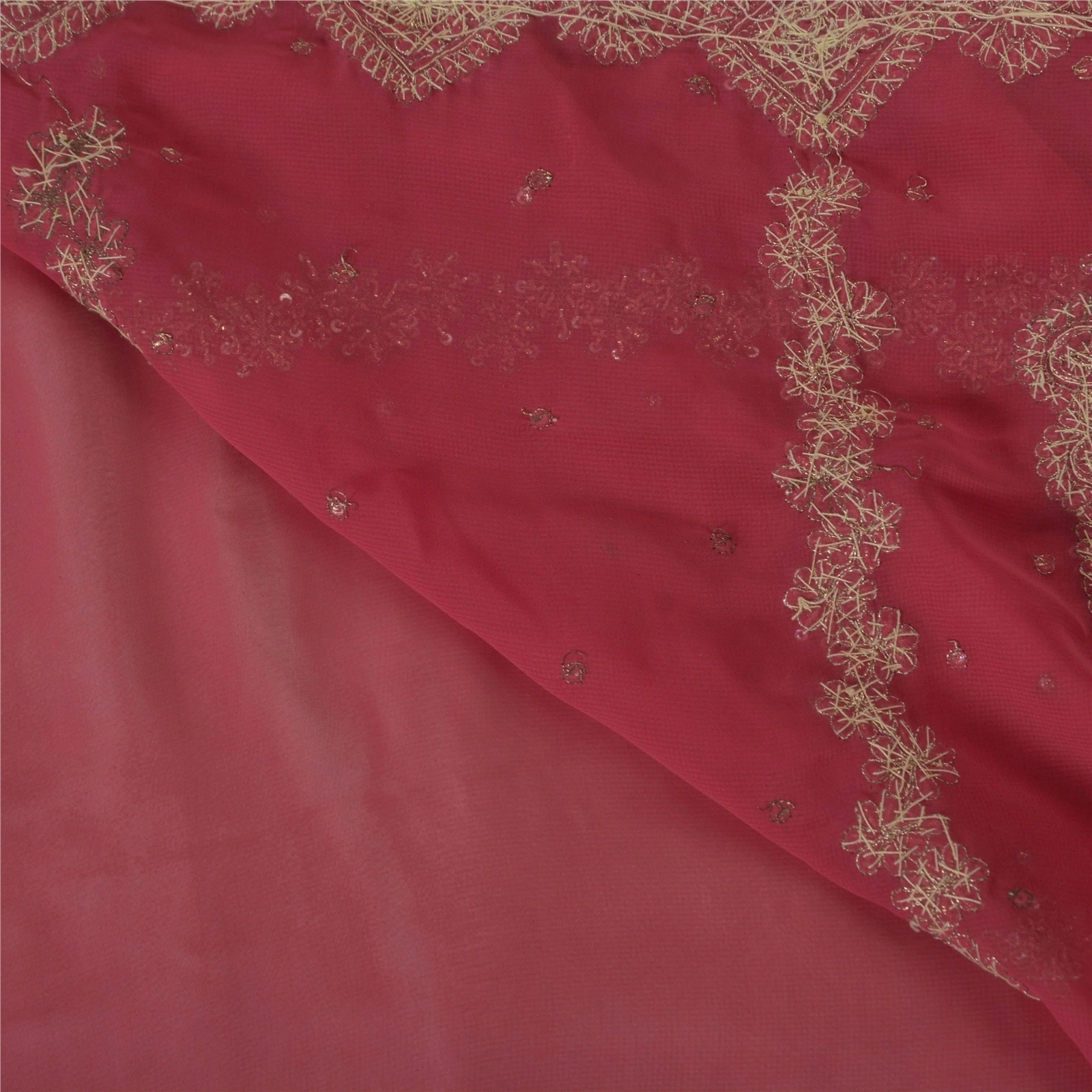 Sanskriti Vintage Pink Sarees Blend Georgette Hand Beaded Fabric Sari Zardozi, PS-38548-Pink-Zardozi Work-Blend Georgette-4