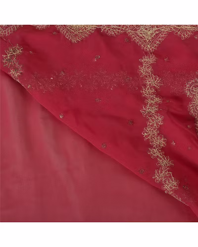 Sanskriti Vintage Pink Sarees Blend Georgette Hand Beaded Fabric Sari Zardozi, PS-38548-Pink-Zardozi Work-Blend Georgette-4