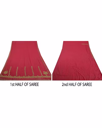 Sanskriti Vintage Pink Sarees Blend Georgette Hand Beaded Fabric Sari Zardozi, PS-38548-Pink-Zardozi Work-Blend Georgette-5