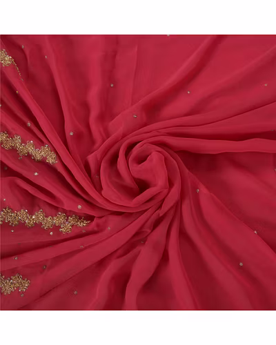 Sanskriti Vintage Pink Sarees Blend Georgette Hand Beaded Fabric Sari Zardozi, PS-38548-Pink-Zardozi Work-Blend Georgette-6