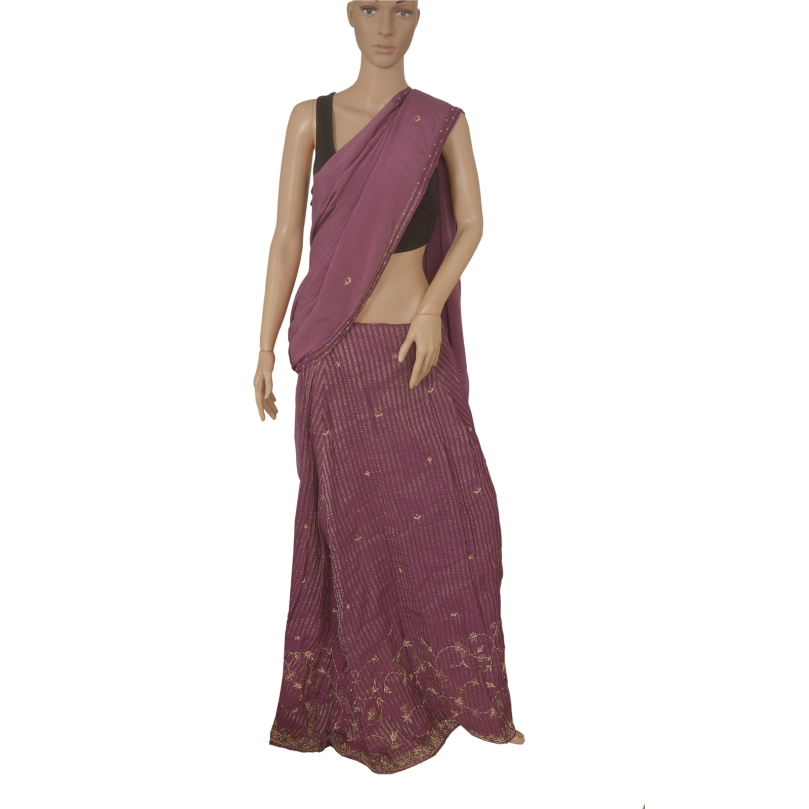 Sanskrit Vintage Purple Sarees Art Silk Hand Beaded Pre Stitched Lehenga Sari, PS-38616-Purple-Zardozi Work-Art Silk-2