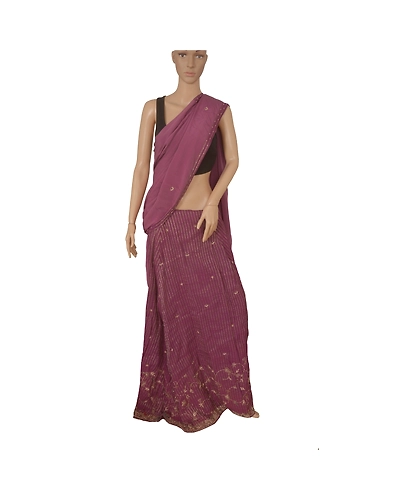 Sanskrit Vintage Purple Sarees Art Silk Hand Beaded Pre Stitched Lehenga Sari, PS-38616-Purple-Zardozi Work-Art Silk-2