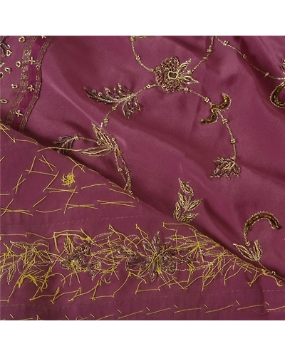 Sanskrit Vintage Purple Sarees Art Silk Hand Beaded Pre Stitched Lehenga Sari, PS-38616-Purple-Zardozi Work-Art Silk-3