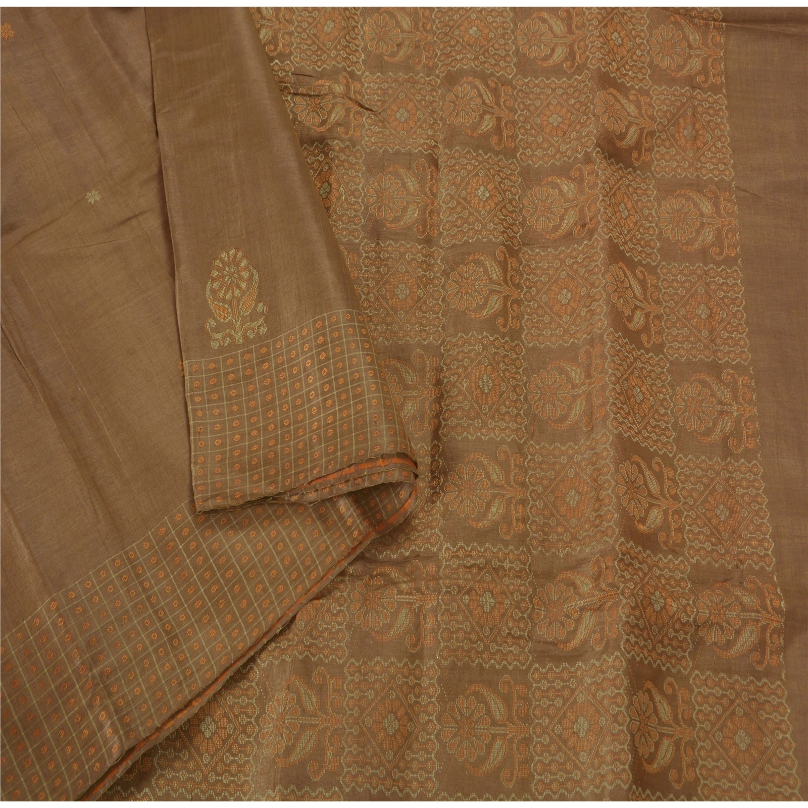 Sanskriti Vintage Brown Sarees 100% Pure Silk Woven Craft Fabric Premium Sari, PS-39280-Brown-Woven Work-100% Pure Silk-3