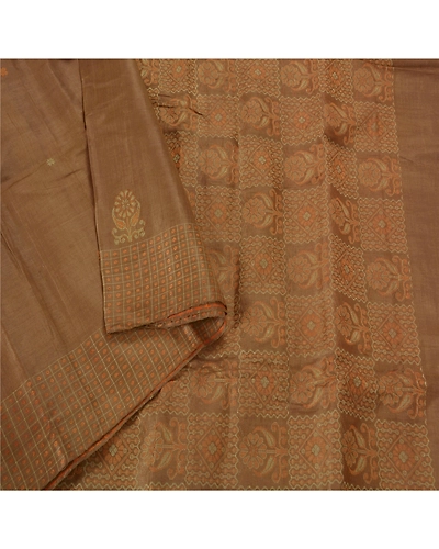 Sanskriti Vintage Brown Sarees 100% Pure Silk Woven Craft Fabric Premium Sari, PS-39280-Brown-Woven Work-100% Pure Silk-3