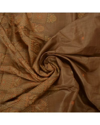 Sanskriti Vintage Brown Sarees 100% Pure Silk Woven Craft Fabric Premium Sari, PS-39280-Brown-Woven Work-100% Pure Silk-6