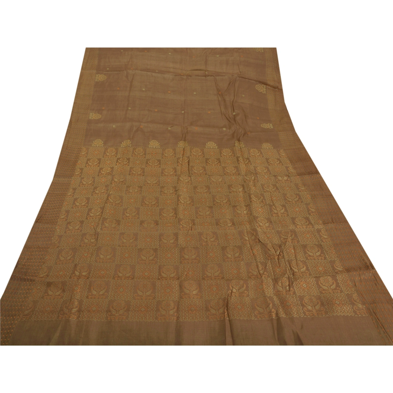 Sanskriti Vintage Brown Sarees 100% Pure Silk Woven Craft Fabric Premium Sari, PS-39280-Brown-Woven Work-100% Pure Silk-7