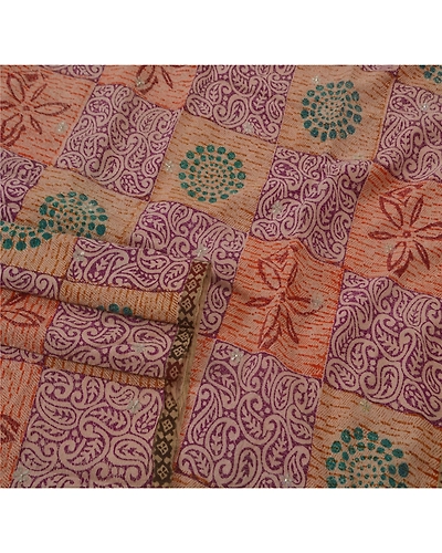 Sanskriti Vintage Cream Sarees Pure Crepe Silk Embroidered Craft Fabric Sari, PS-39296-Cream-Printed Work-100% Pure Crepe Silk-2