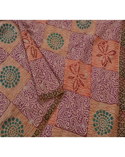 Sanskriti Vintage Cream Sarees Pure Crepe Silk Embroidered Craft Fabric Sari, PS-39296-Cream-Printed Work-100% Pure Crepe Silk-3