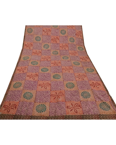 Sanskriti Vintage Cream Sarees Pure Crepe Silk Embroidered Craft Fabric Sari, PS-39296-Cream-Printed Work-100% Pure Crepe Silk-7