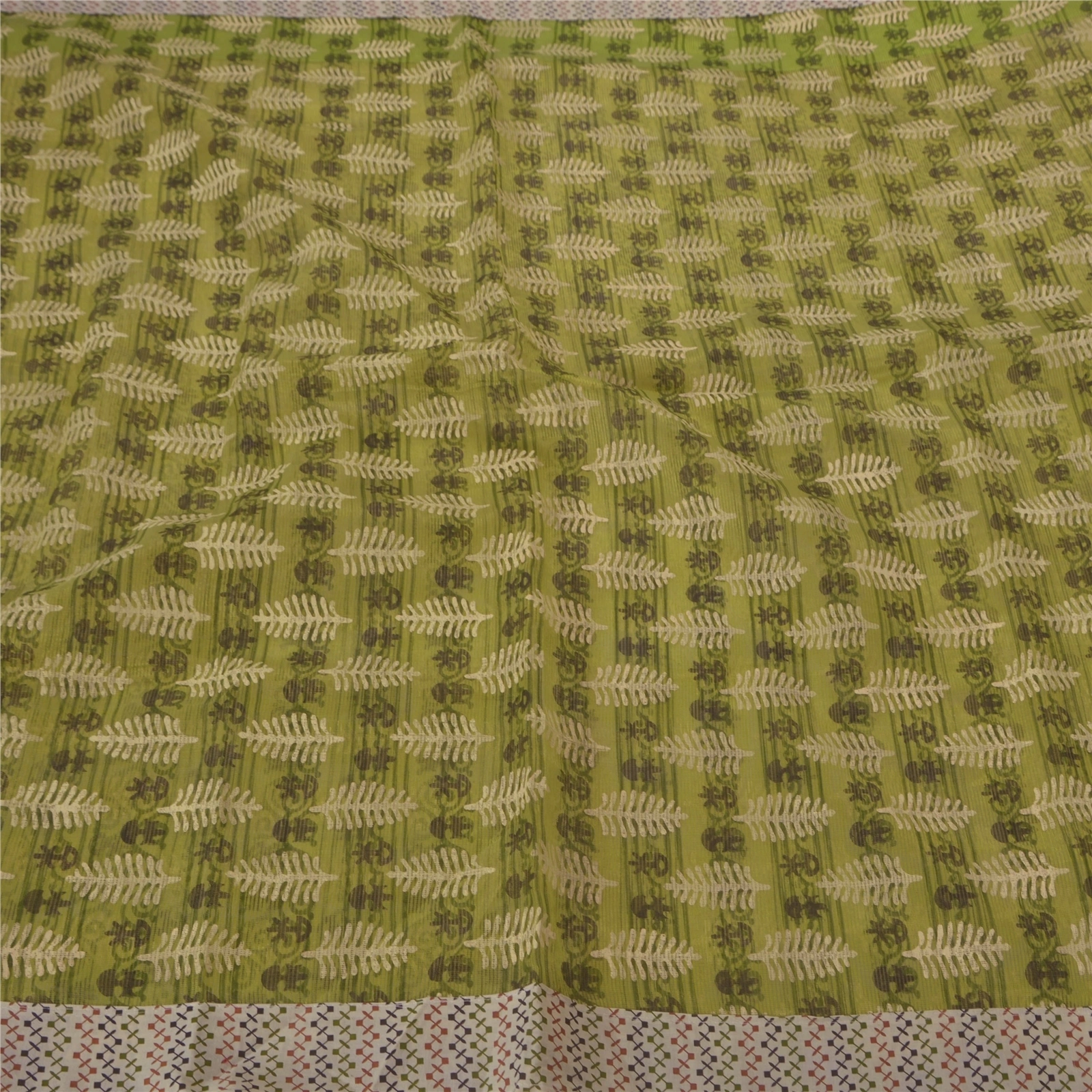 Sanskriti Vintage Green Sarees Art Silk Craft Fabric Block Printed Indian Sari, PS-39335-Green-Block Printed-Art Silk-1