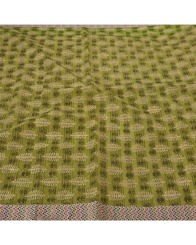 Sanskriti Vintage Green Sarees Art Silk Craft Fabric Block Printed Indian Sari, PS-39335-Green-Block Printed-Art Silk-1