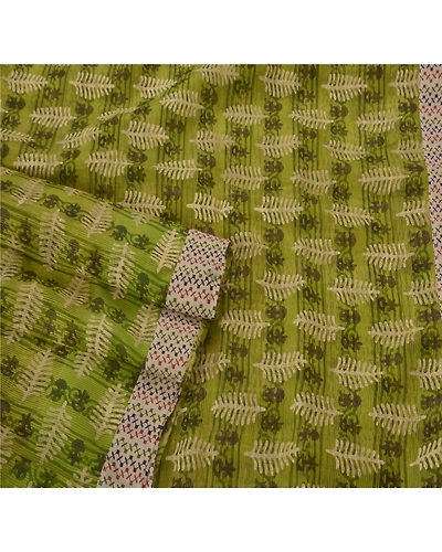 Sanskriti Vintage Green Sarees Art Silk Craft Fabric Block Printed Indian Sari, PS-39335-Green-Block Printed-Art Silk-2