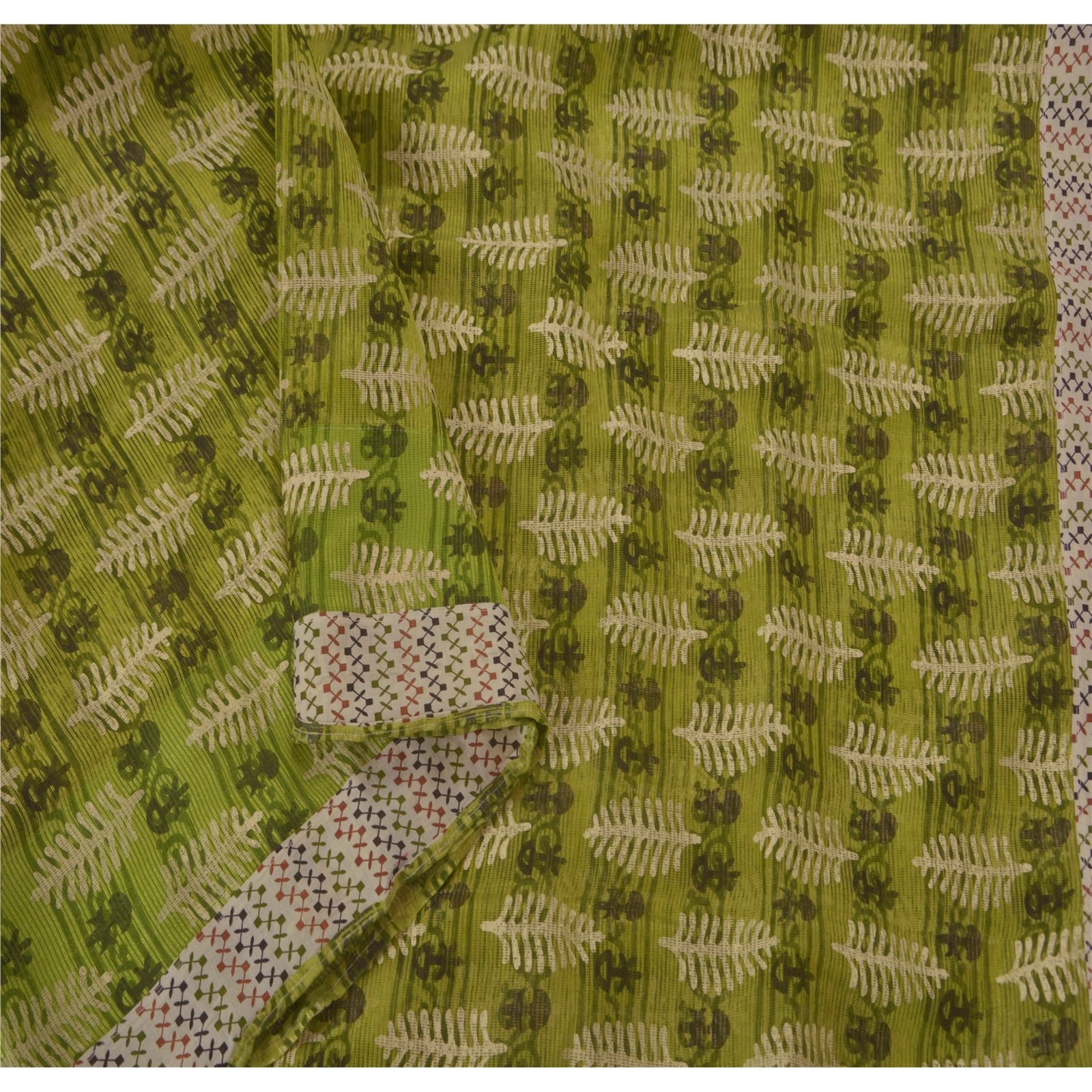 Sanskriti Vintage Green Sarees Art Silk Craft Fabric Block Printed Indian Sari, PS-39335-Green-Block Printed-Art Silk-3