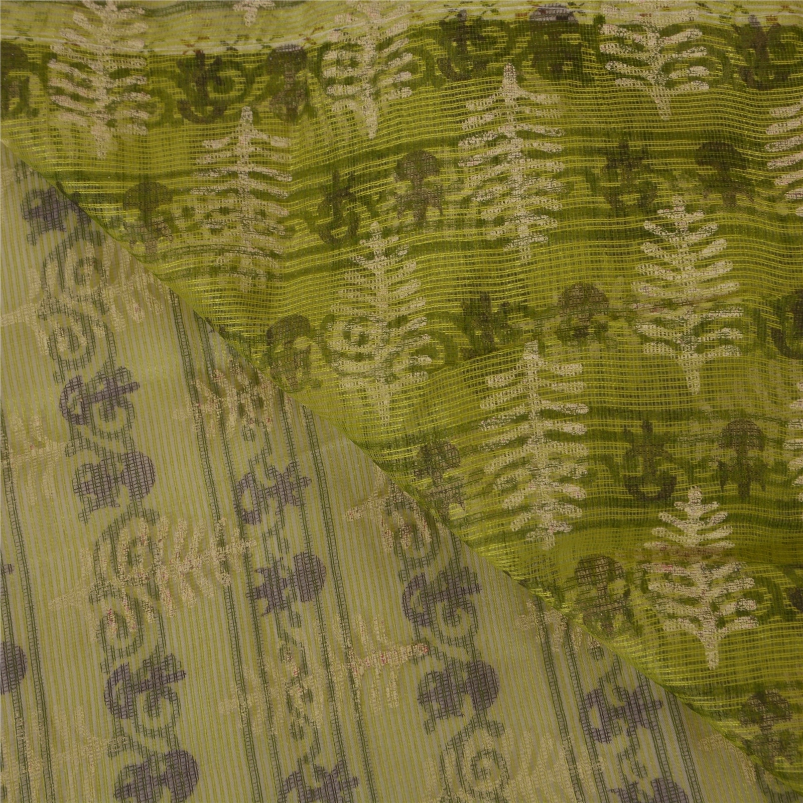 Sanskriti Vintage Green Sarees Art Silk Craft Fabric Block Printed Indian Sari, PS-39335-Green-Block Printed-Art Silk-4