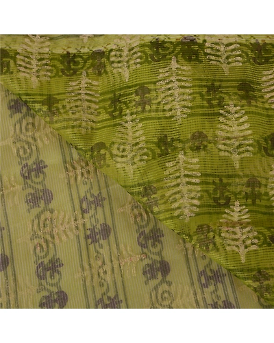Sanskriti Vintage Green Sarees Art Silk Craft Fabric Block Printed Indian Sari, PS-39335-Green-Block Printed-Art Silk-4
