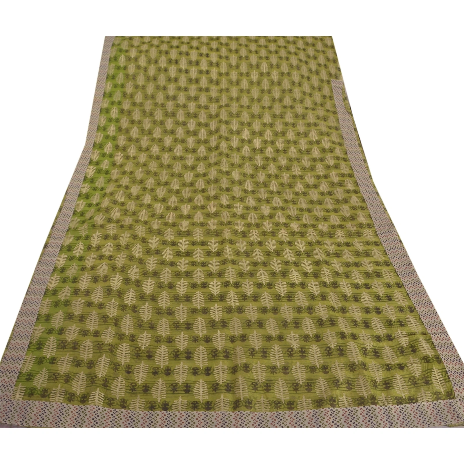 Sanskriti Vintage Green Sarees Art Silk Craft Fabric Block Printed Indian Sari, PS-39335-Green-Block Printed-Art Silk-7