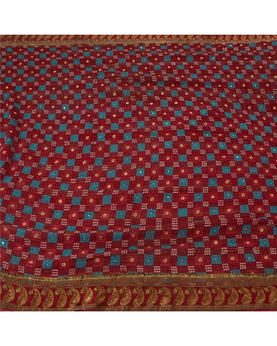 Sanskriti Vintage Dark Red Sarees Pure Georgette Silk Hand Beaded Fabric Sari, PS-39391-Dark Red-Thread Work &amp; Zari Work-100% Pure Georgette Silk-1