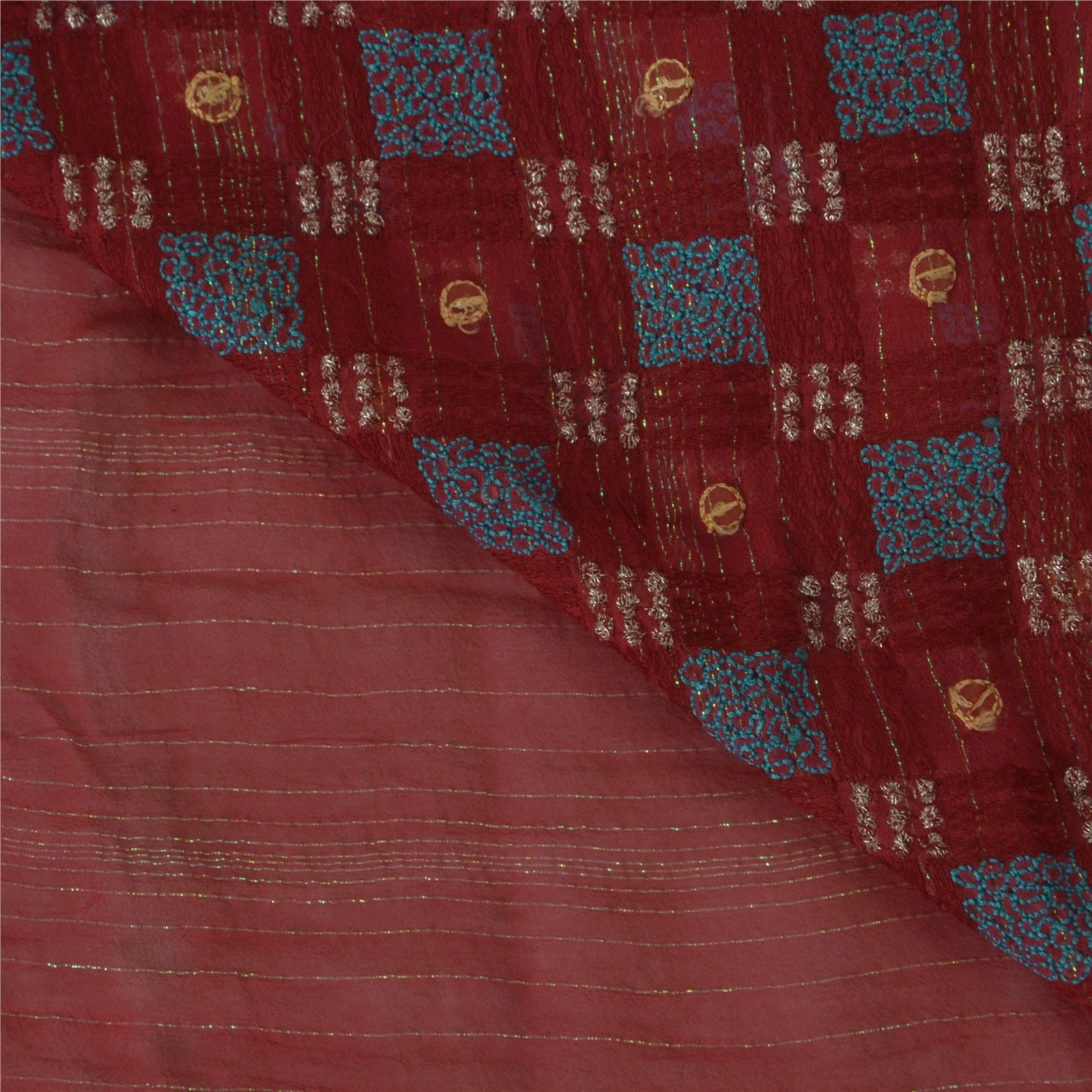 Sanskriti Vintage Dark Red Sarees Pure Georgette Silk Hand Beaded Fabric Sari, PS-39391-Dark Red-Thread Work &amp; Zari Work-100% Pure Georgette Silk-4