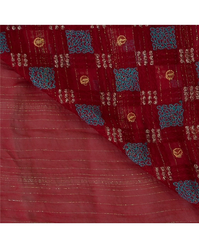 Sanskriti Vintage Dark Red Sarees Pure Georgette Silk Hand Beaded Fabric Sari, PS-39391-Dark Red-Thread Work &amp; Zari Work-100% Pure Georgette Silk-4