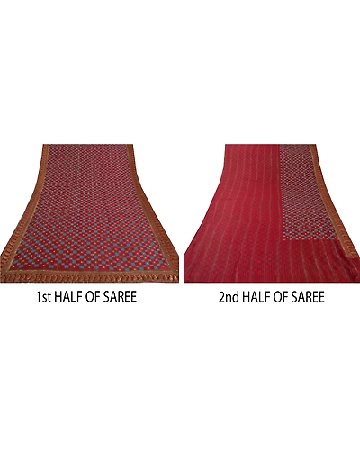 Sanskriti Vintage Dark Red Sarees Pure Georgette Silk Hand Beaded Fabric Sari, PS-39391-Dark Red-Thread Work &amp; Zari Work-100% Pure Georgette Silk-5
