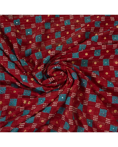 Sanskriti Vintage Dark Red Sarees Pure Georgette Silk Hand Beaded Fabric Sari, PS-39391-Dark Red-Thread Work &amp; Zari Work-100% Pure Georgette Silk-6