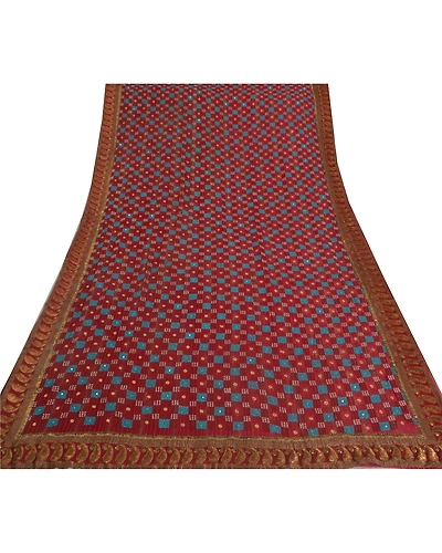 Sanskriti Vintage Dark Red Sarees Pure Georgette Silk Hand Beaded Fabric Sari, PS-39391-Dark Red-Thread Work &amp; Zari Work-100% Pure Georgette Silk-7