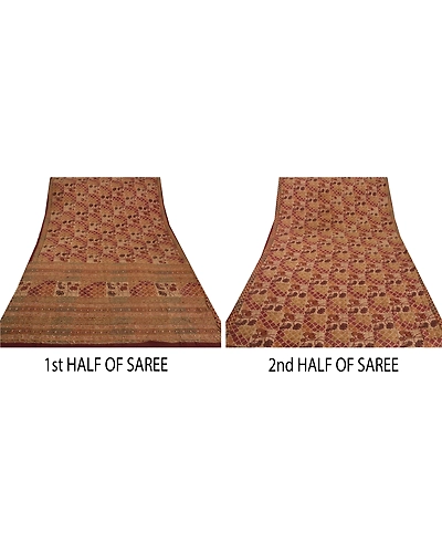 Sanskriti Vintage Peach Sarees Pure Crepe Silk Hand Beaded Fabric Premium Sari, PS-39417-Peach-Thread Work/Sequins-100% Pure Crepe Silk-5