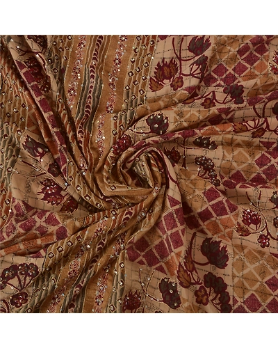 Sanskriti Vintage Peach Sarees Pure Crepe Silk Hand Beaded Fabric Premium Sari, PS-39417-Peach-Thread Work/Sequins-100% Pure Crepe Silk-6