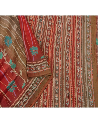 Sanskriti Vintage Sarees 100% Pure Crepe Silk Hand Beaded Fabric Premium Sari, PS-39448-Multi-Sequins/Beads Work-100% Pure Crepe Silk-3