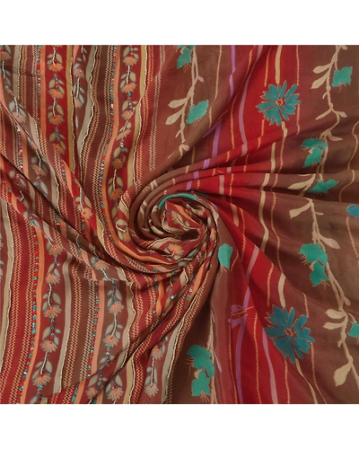 Sanskriti Vintage Sarees 100% Pure Crepe Silk Hand Beaded Fabric Premium Sari, PS-39448-Multi-Sequins/Beads Work-100% Pure Crepe Silk-6