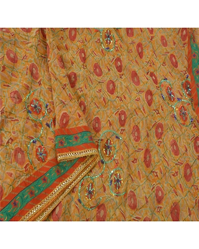 Sanskriti Vintage Orange Sarees Blend Georgette Hand Beaded Fabric Premium Sari, PS-39469-Orange-Sequins Work-Blend Georgette-3
