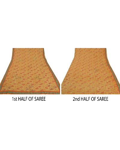 Sanskriti Vintage Orange Sarees Blend Georgette Hand Beaded Fabric Premium Sari, PS-39469-Orange-Sequins Work-Blend Georgette-5