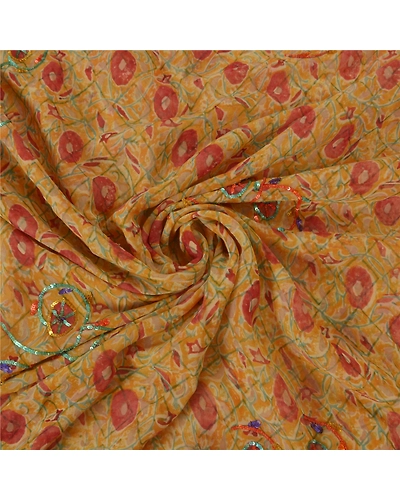 Sanskriti Vintage Orange Sarees Blend Georgette Hand Beaded Fabric Premium Sari, PS-39469-Orange-Sequins Work-Blend Georgette-6