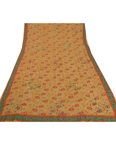Sanskriti Vintage Orange Sarees Blend Georgette Hand Beaded Fabric Premium Sari, PS-39469-Orange-Sequins Work-Blend Georgette-7