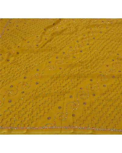 Sanskriti Vintage Green Sarees Blend Georgette Hand Beaded Fabric Craft Sari, PS-39605-Green-Thread Work-Blend Georgette-1