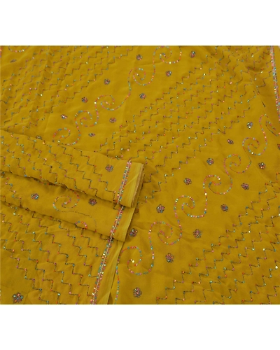 Sanskriti Vintage Green Sarees Blend Georgette Hand Beaded Fabric Craft Sari, PS-39605-Green-Thread Work-Blend Georgette-2