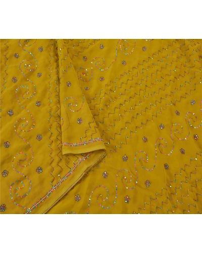 Sanskriti Vintage Green Sarees Blend Georgette Hand Beaded Fabric Craft Sari, PS-39605-Green-Thread Work-Blend Georgette-3