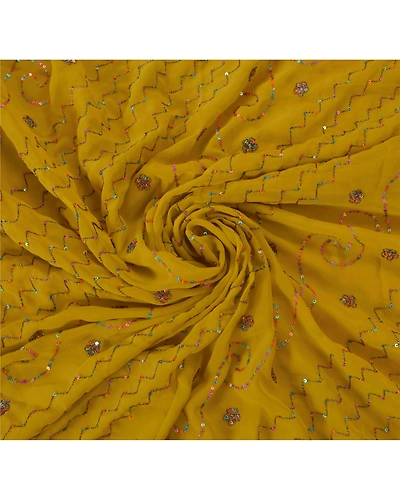 Sanskriti Vintage Green Sarees Blend Georgette Hand Beaded Fabric Craft Sari, PS-39605-Green-Thread Work-Blend Georgette-6