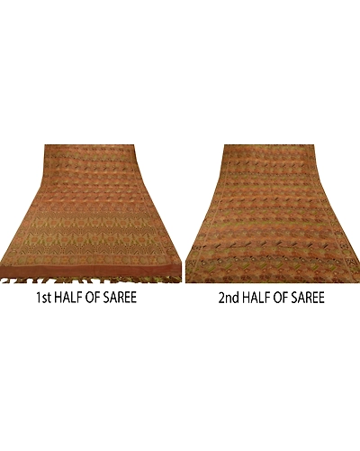 Sanskriti Vintage Sarees Pure Silk Brown Woven Craft Fabric Sari With Blouse, PS-40135-Brown-Woven Work-100% Pure Silk-7