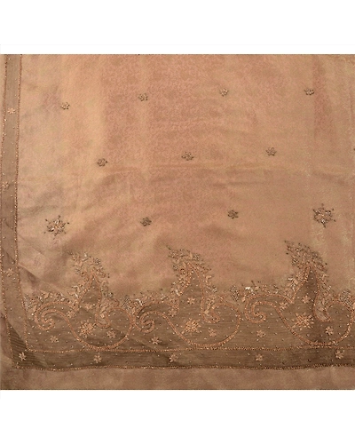 Sanskriti Vintage Sarees Tissue Hand Embroidered Craft Fabric Sari Zari Premium, PS-41042-Peach-Woven Hand Embroidered With Zardozi &amp; Patch Work-Tissue-6
