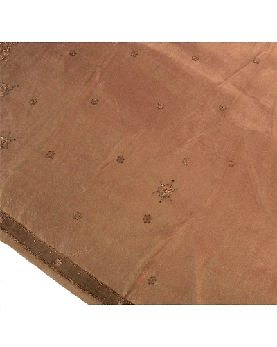 Sanskriti Vintage Sarees Tissue Hand Embroidered Craft Fabric Sari Zari Premium, PS-41042-Peach-Woven Hand Embroidered With Zardozi &amp; Patch Work-Tissue-7