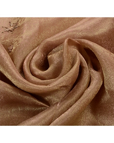 Sanskriti Vintage Sarees Tissue Hand Embroidered Craft Fabric Sari Zari Premium, PS-41042-Peach-Woven Hand Embroidered With Zardozi &amp; Patch Work-Tissue-10
