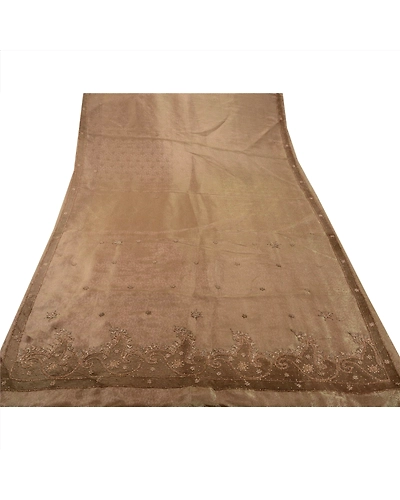 Sanskriti Vintage Sarees Tissue Hand Embroidered Craft Fabric Sari Zari Premium, PS-41042-Peach-Woven Hand Embroidered With Zardozi &amp; Patch Work-Tissue-11