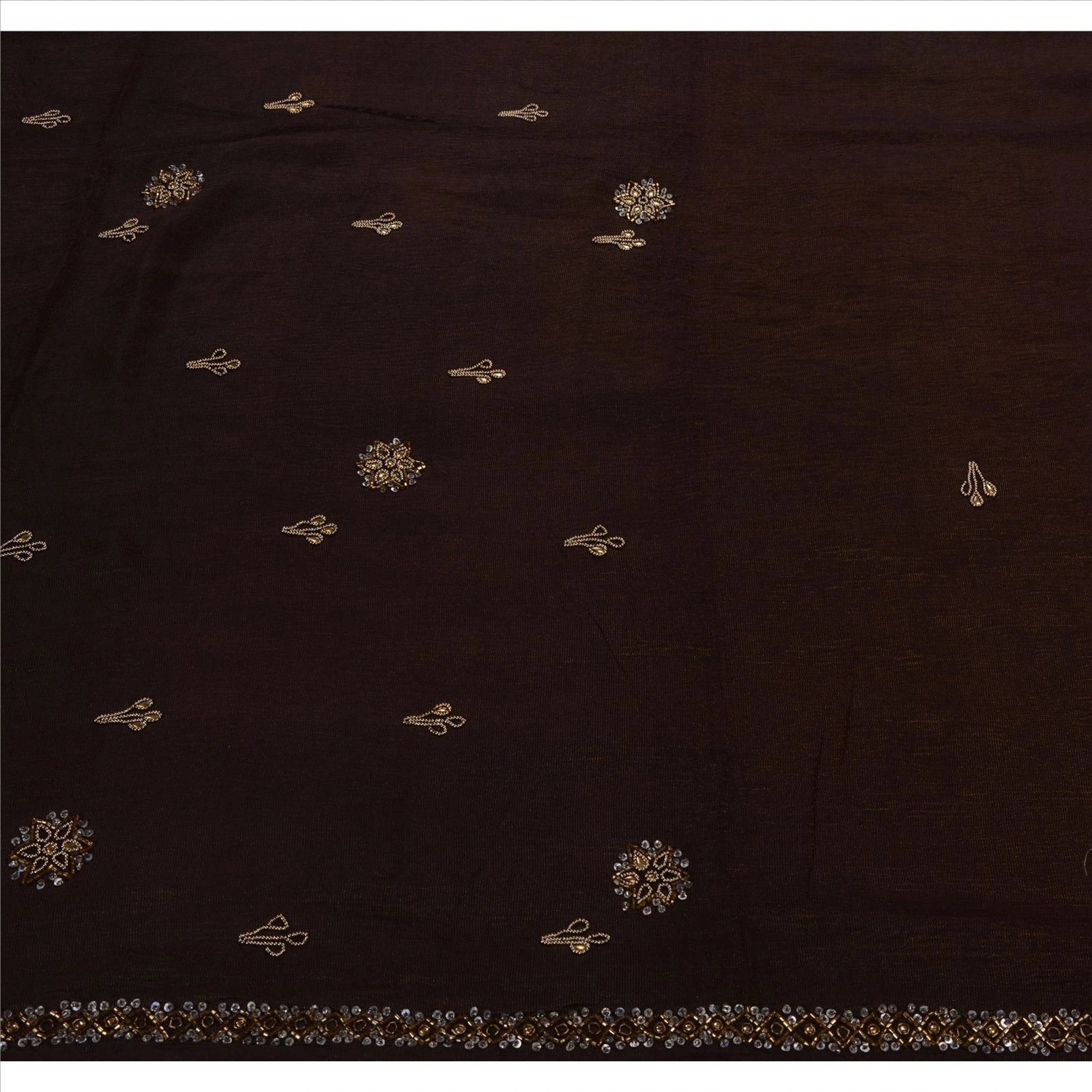 Sanskriti Vintage Brown Sarees Silk Blend Hand Beaded Woven Fabric Ethnic Sari, PS-41132-Brown-Woven Hand Beaded With Kundan Stone-Silk Blend-2